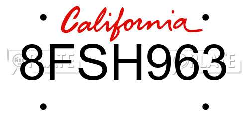 8FSH963 California License Plate
