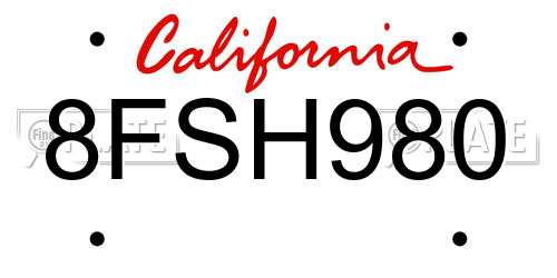8FSH980 California License Plate