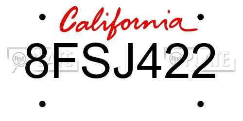 8FSJ422 California License Plate