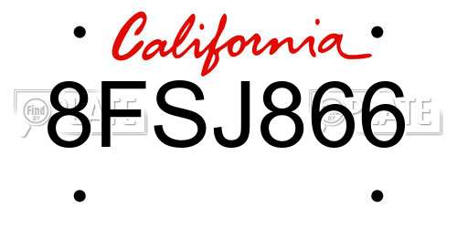 8FSJ866 California License Plate