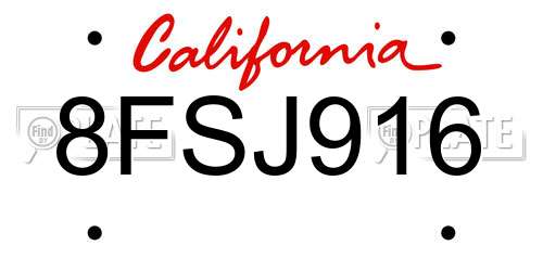 8FSJ916 California License Plate