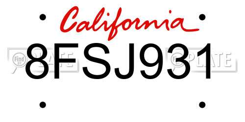 8FSJ931 California License Plate