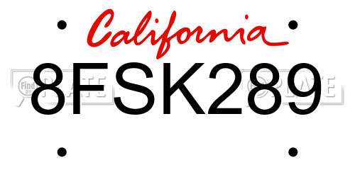 8FSK289 California License Plate