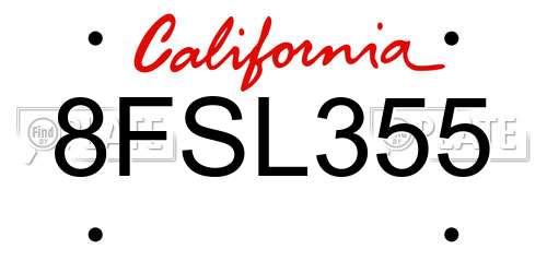 8FSL355 California License Plate