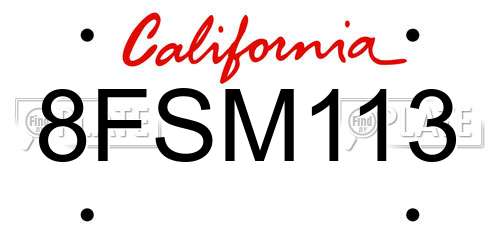 8FSM113 California License Plate