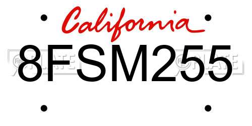 8FSM255 California License Plate