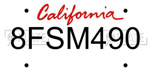 8FSM490 California License Plate