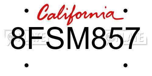 8FSM857 California License Plate