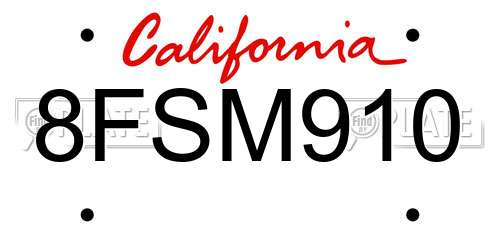 8FSM910 California License Plate