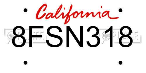 8FSN318 California License Plate