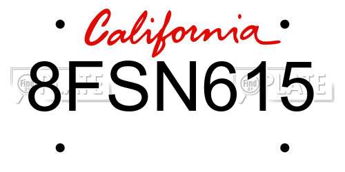 8FSN615 California License Plate