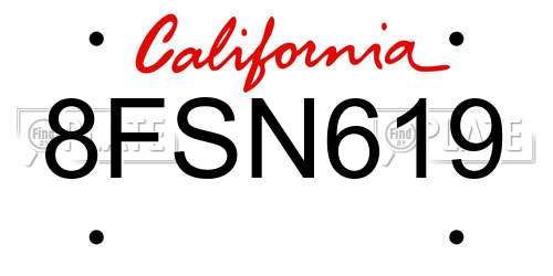 8FSN619 California License Plate