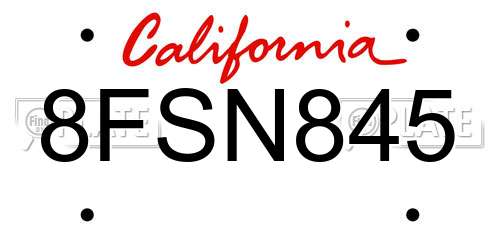 8FSN845 California License Plate