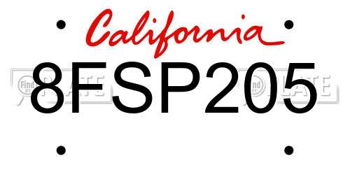 8FSP205 California License Plate