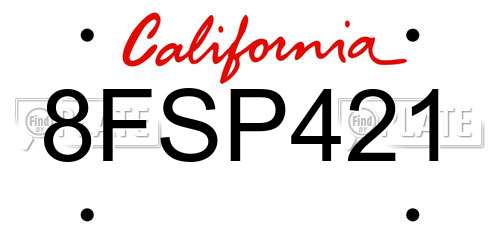 8FSP421 California License Plate
