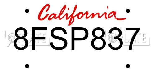 8FSP837 California License Plate