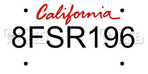 8FSR196 California License Plate