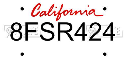 8FSR424 California License Plate