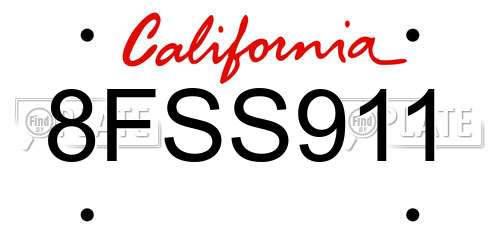 8FSS911 California License Plate