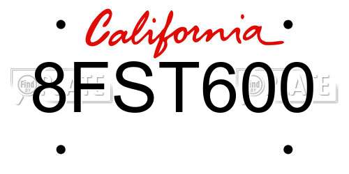 8FST600 California License Plate