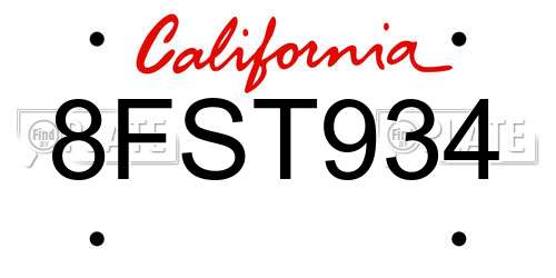 8FST934 California License Plate