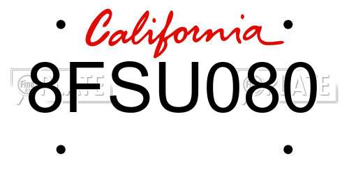 8FSU080 California License Plate