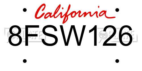 8FSW126 California License Plate