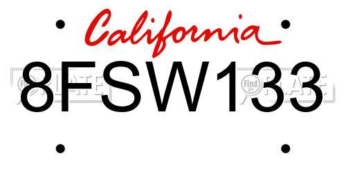8FSW133 California License Plate