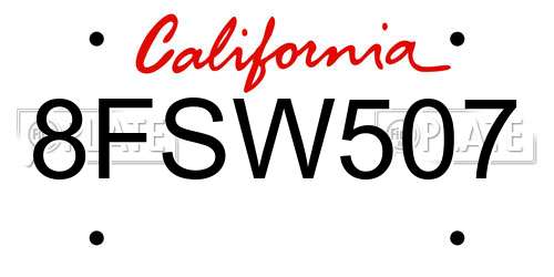 8FSW507 California License Plate