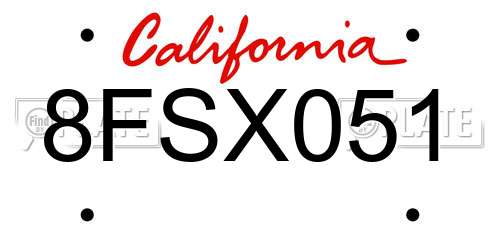 8FSX051 California License Plate