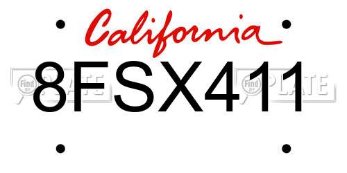 8FSX411 California License Plate