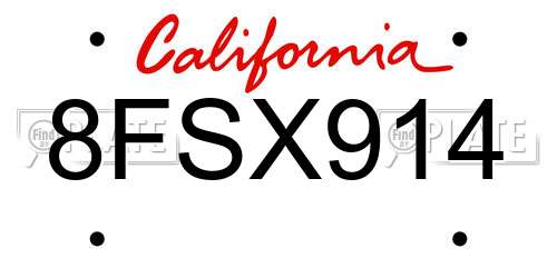 8FSX914 California License Plate