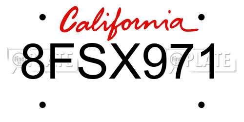 8FSX971 California License Plate