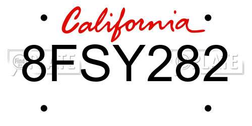 8FSY282 California License Plate
