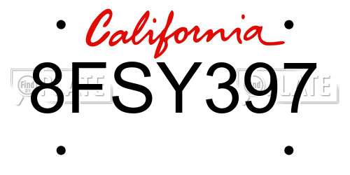 8FSY397 California License Plate
