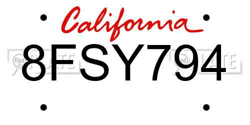 8FSY794 California License Plate