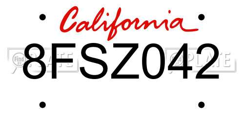 8FSZ042 California License Plate