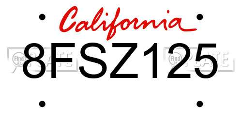 8FSZ125 California License Plate