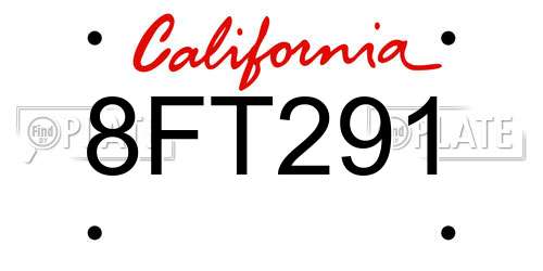 8FT291 California License Plate