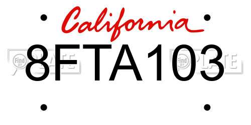 8FTA103 California License Plate