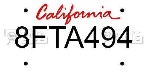 8FTA494 California License Plate