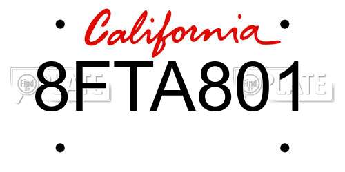 8FTA801 California License Plate
