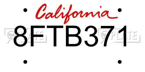8FTB371 California License Plate