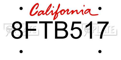 8FTB517 California License Plate