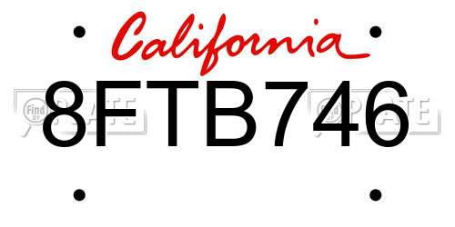 8FTB746 California License Plate