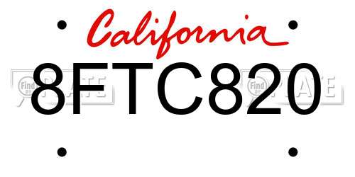 8FTC820 California License Plate