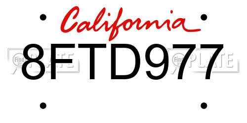 8FTD977 California License Plate