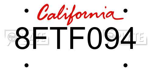 8FTF094 California License Plate