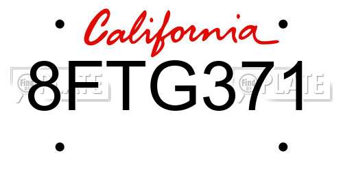 8FTG371 California License Plate