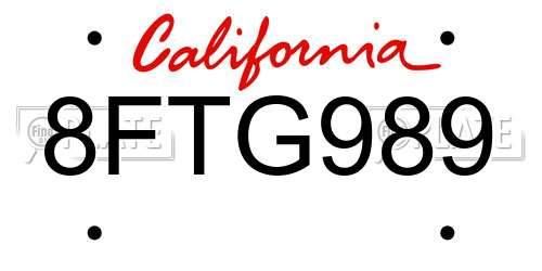 8FTG989 California License Plate